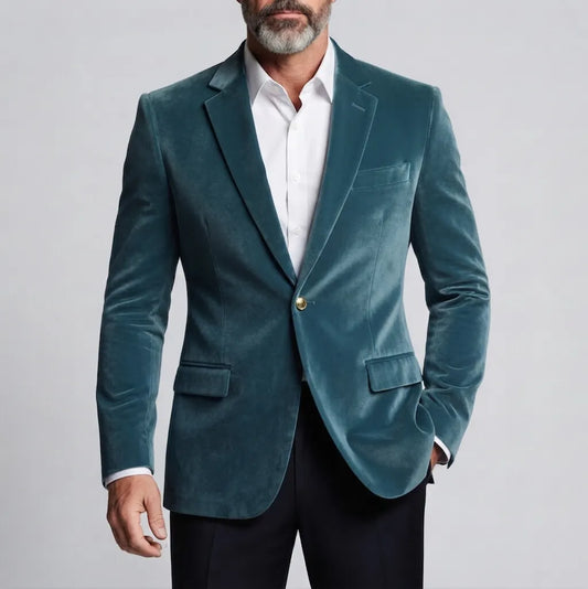 Men's Formal Solid Color Velvet Notch Lapel One Button Slim Fit Blazer