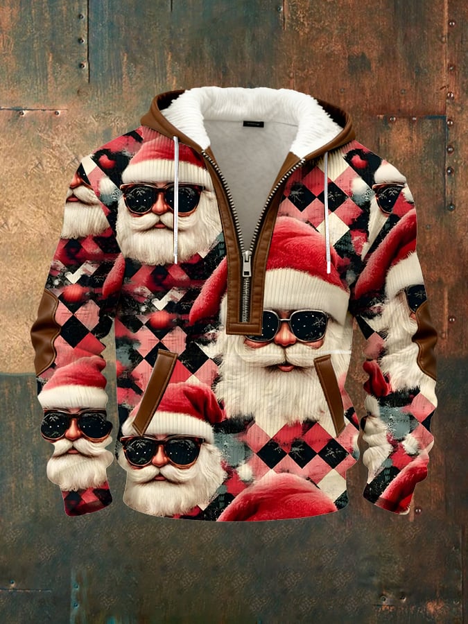 Men's Retro Christmas Art Print Hooded Sweatshirt