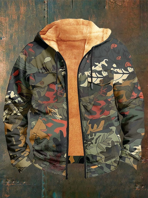 Men's Vintage Camouflage Outdoor Fleece Pocket Jacket