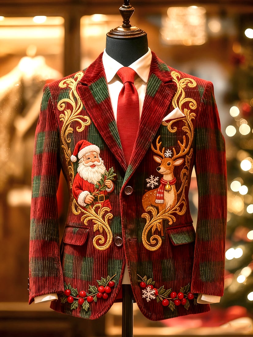 Men's Vintage Casual Christmas Party Corduroy Blazer