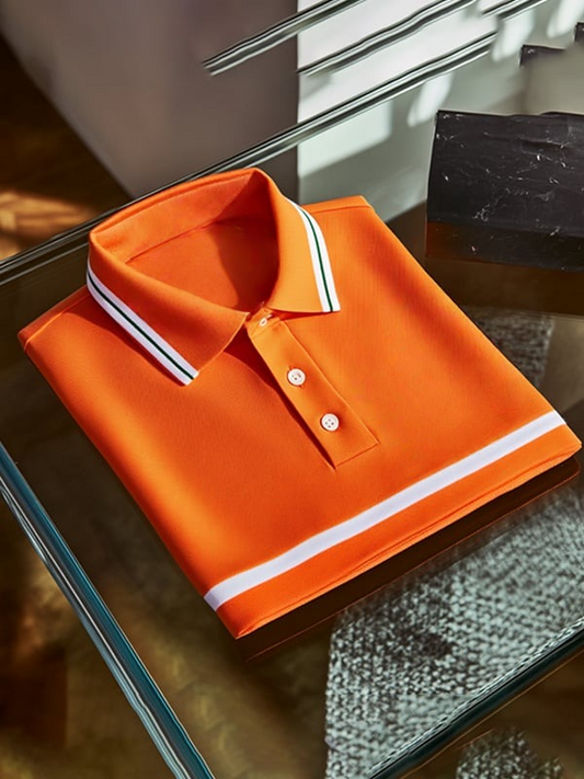 Men's Business Stripe Logo Print Short Sleeve Polo Shirt
