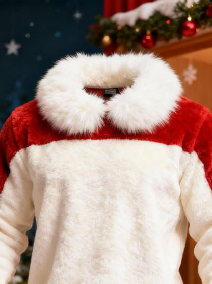 Men'S Plush Warm Color-Blocked Christmas Hooded Sweatshirt