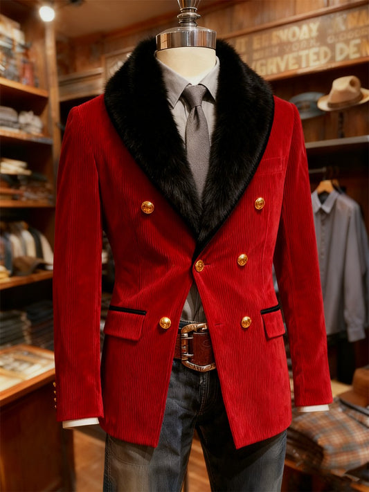 Men's Corduroy Fur Collar Suit Jacket