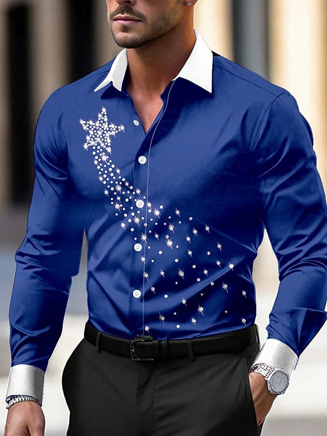 Men's Luxury Christmas Contrast Color Print Long Sleeve Shirt