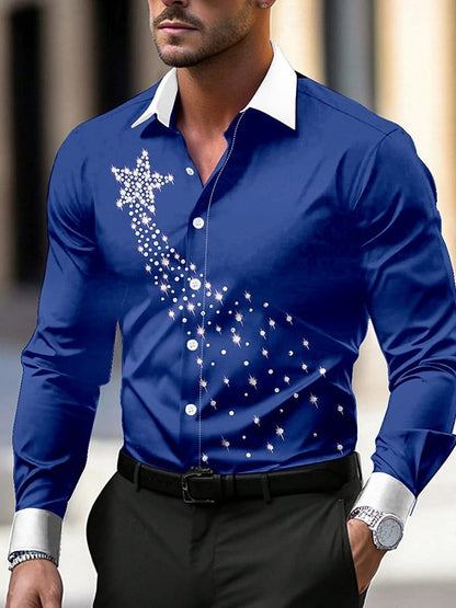 Men's Luxury Christmas Contrast Color Print Long Sleeve Shirt