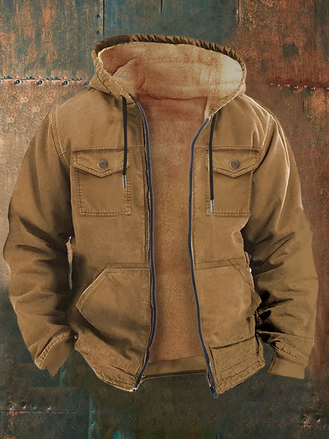 Men's Retro Western Style Multi-Pocket Fleece Jacket
