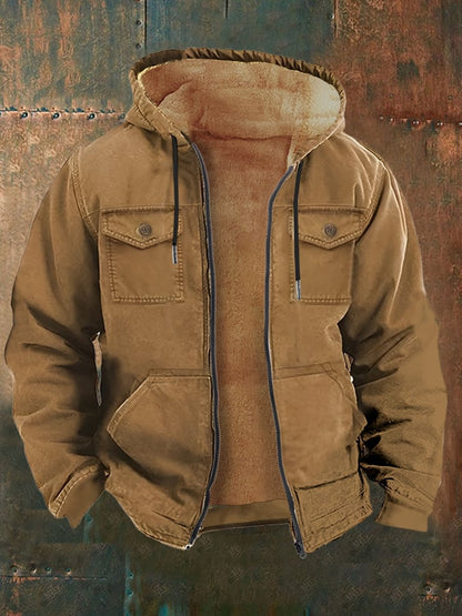 Men's Retro Western Style Multi-Pocket Fleece Jacket