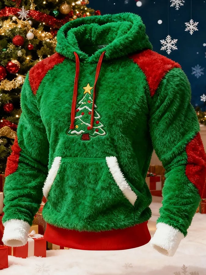 Men's Casual Christmas Print Flannel Hooded Sweatshirt