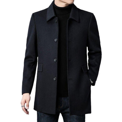 Men's mid-length thick double-faced trench coat