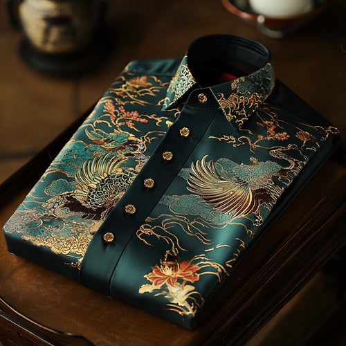 Men's oriental classical landscape painting art shirt