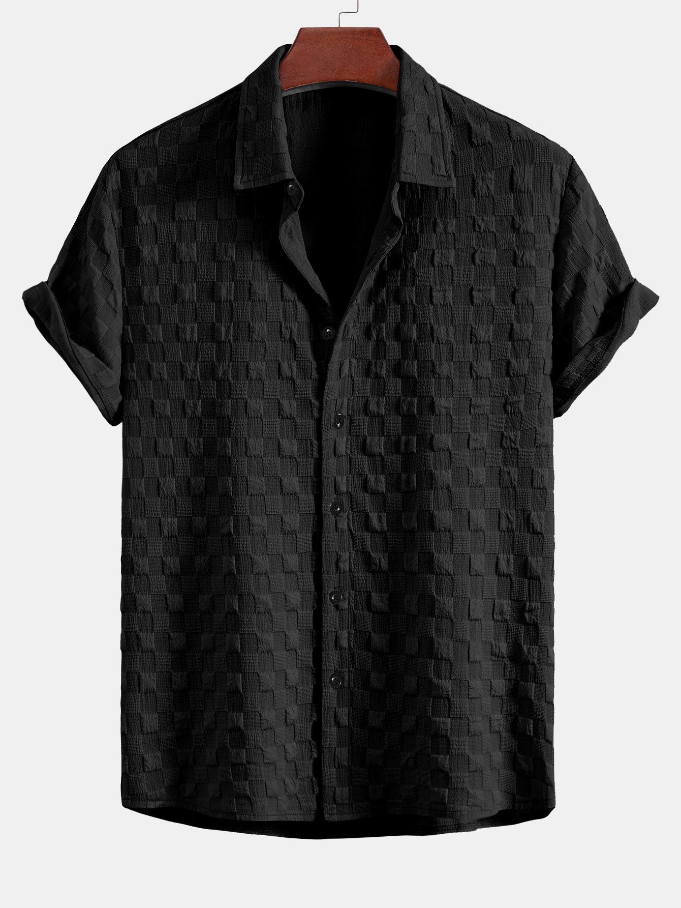 Checkerboard Textured Button Up Shirt