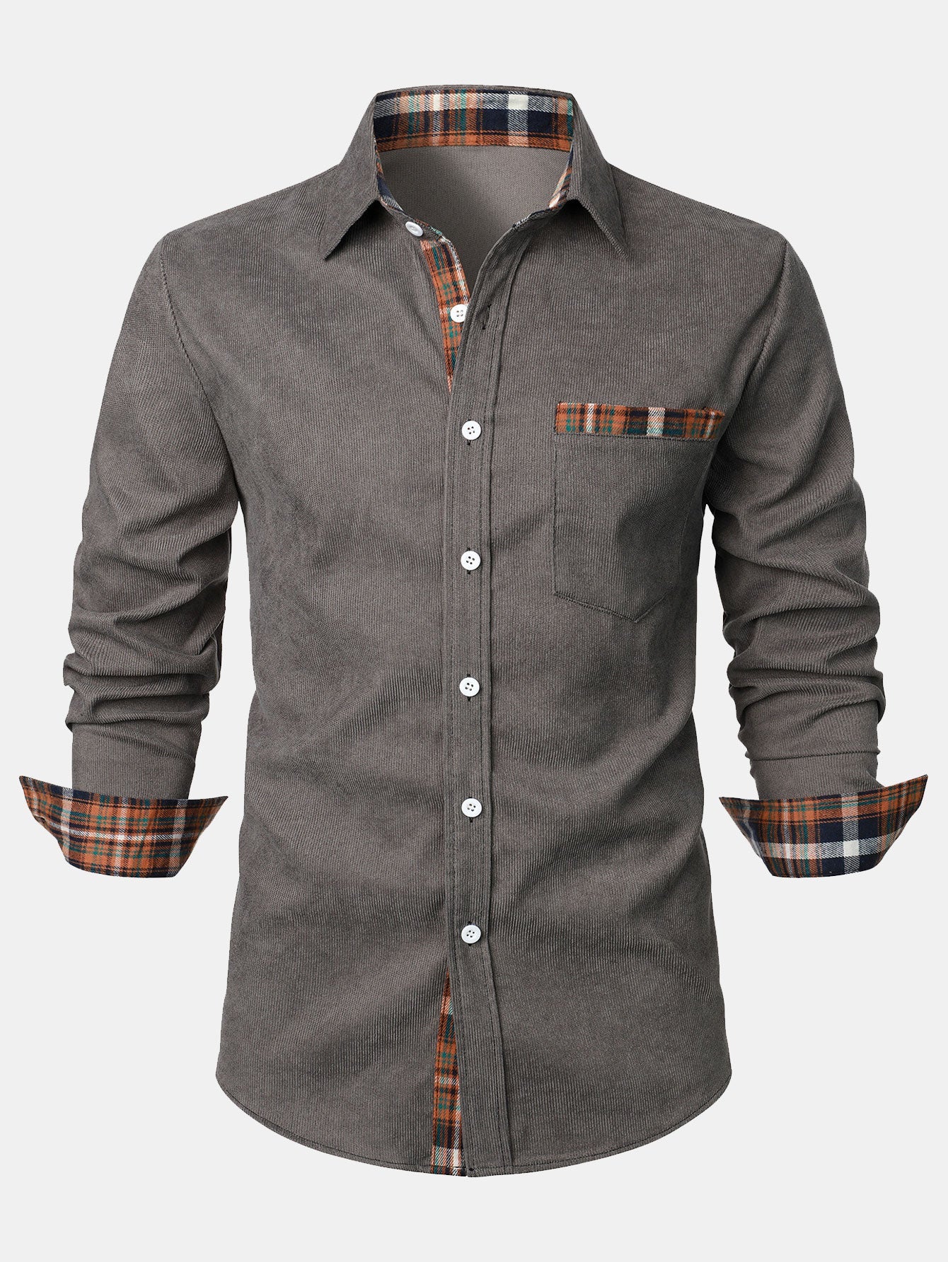 Corduroy Plaid Panel Button Up Shirt