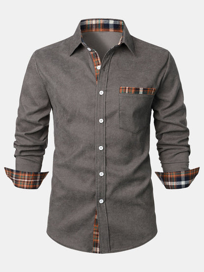 Corduroy Plaid Panel Button Up Shirt