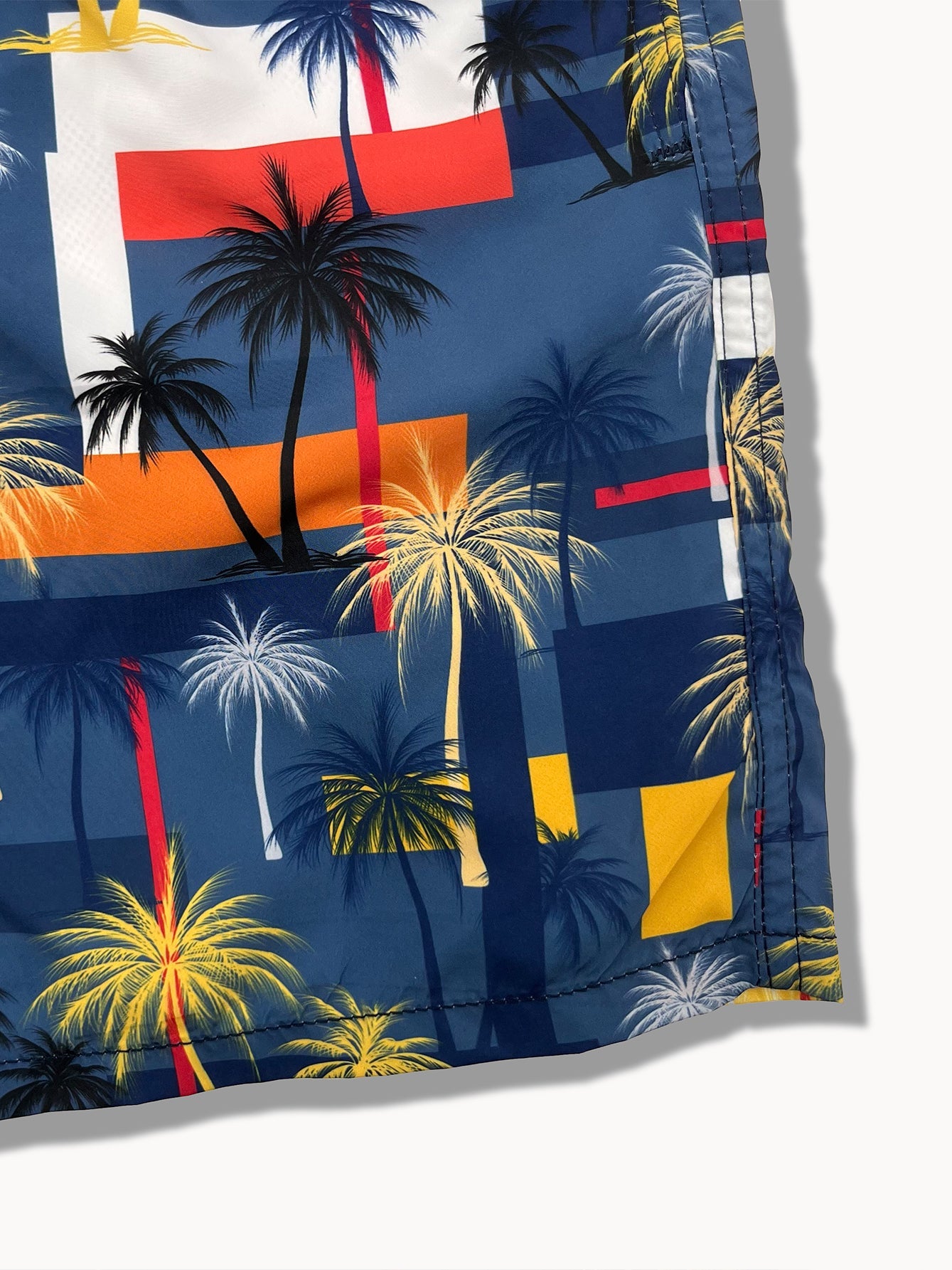 Palm Tree Color Block Print Swim Shorts