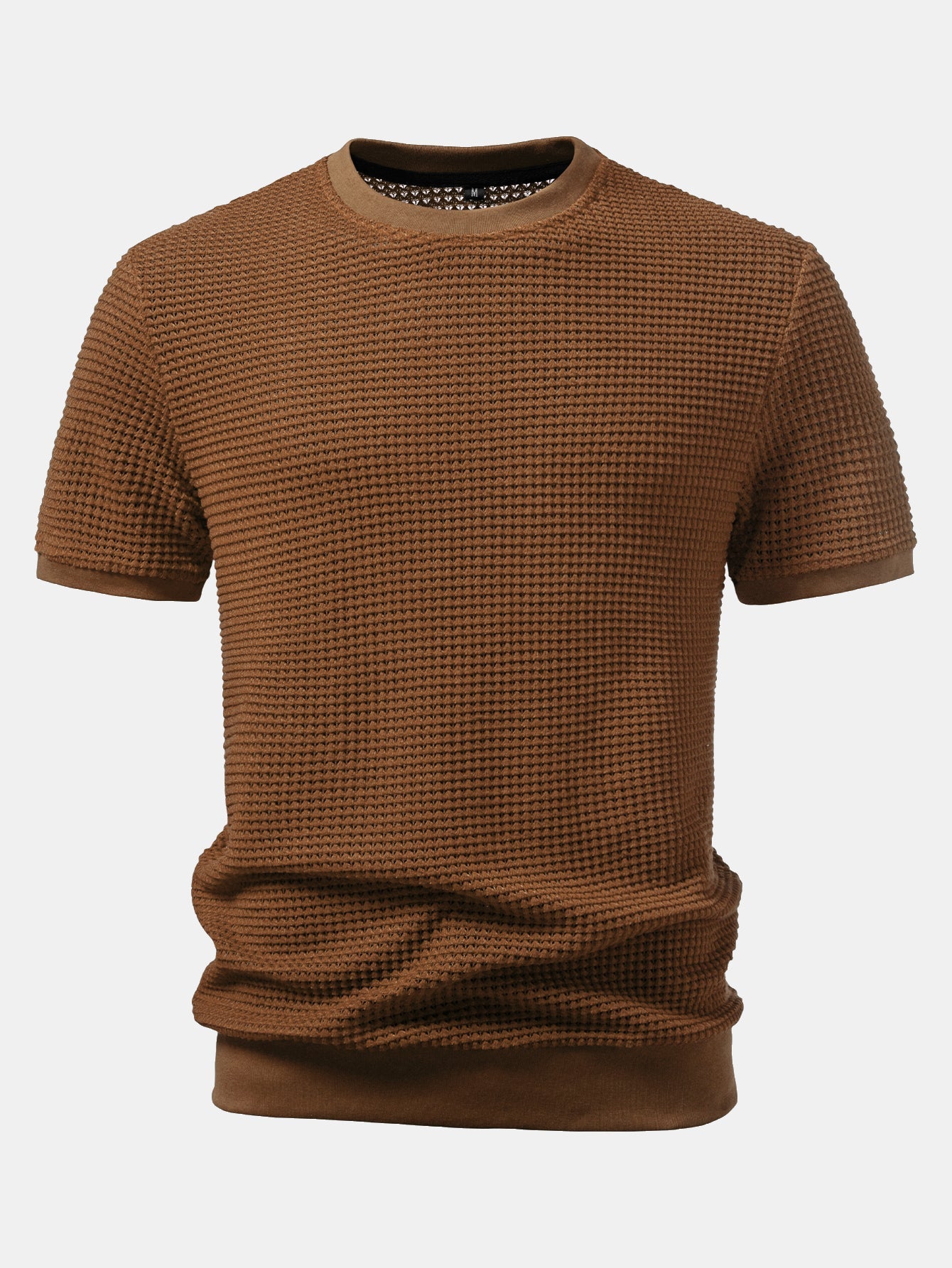 Short-Sleeve Waffle Ribbed Hem T-Shirt