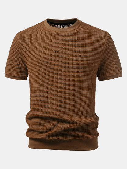 Short-Sleeve Waffle Ribbed Hem T-Shirt