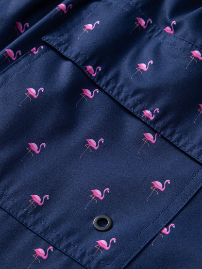 Flamingo Print Drawstring Swim Shorts