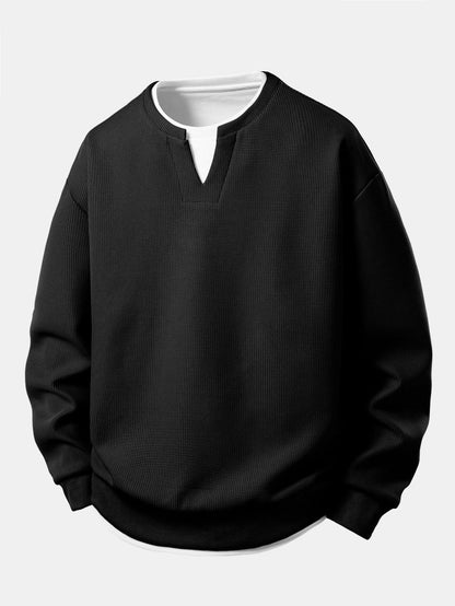 2 In 1 Waffle Notched Collar Sweatshirt & Waffle Pleated Pintuck Straight Leg Pants