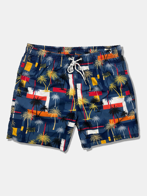 Palm Tree Color Block Print Swim Shorts