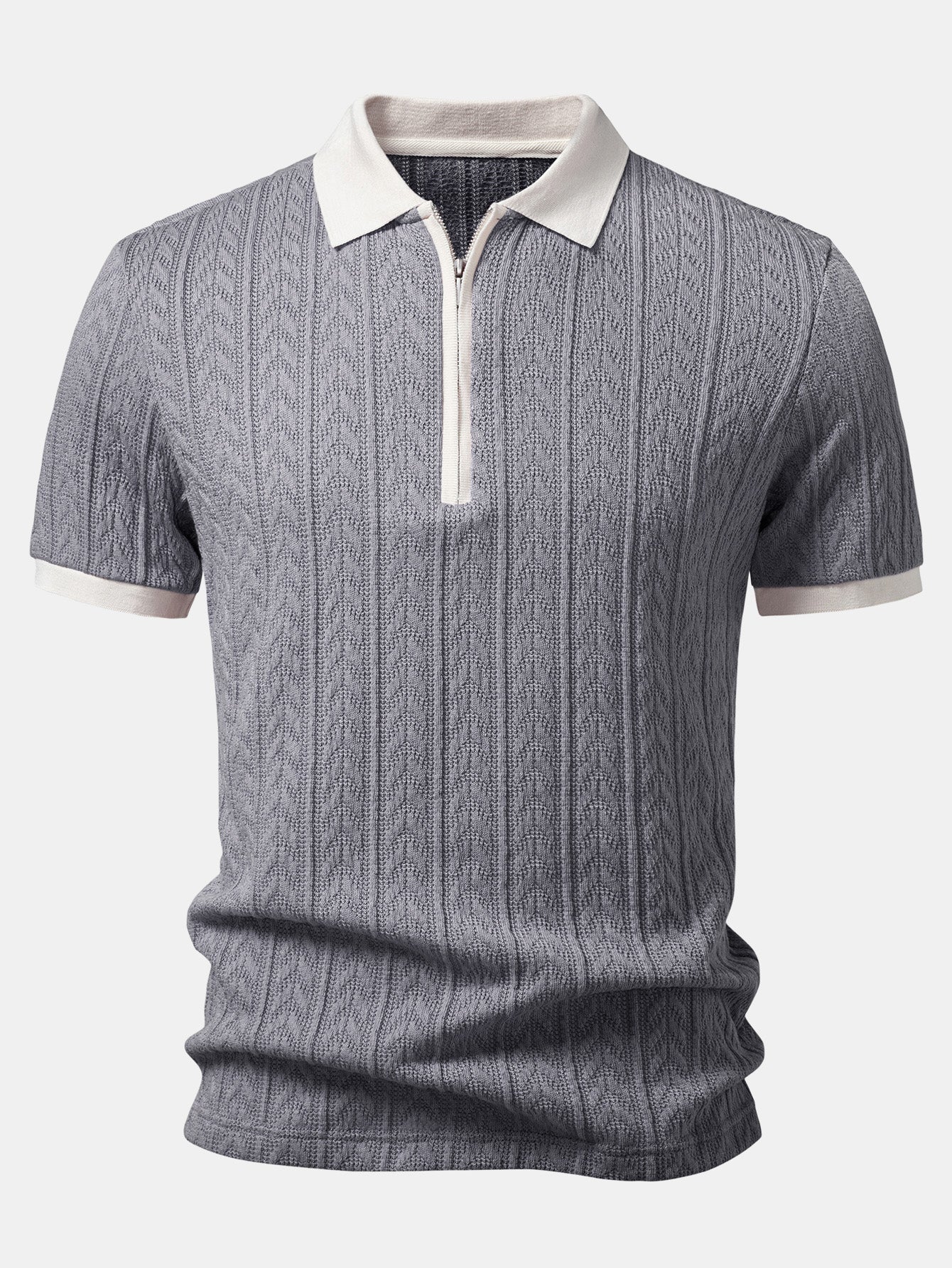 Wheat Ear Jacquard Zipper Knit Polo