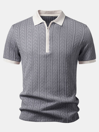 Wheat Ear Jacquard Zipper Knit Polo