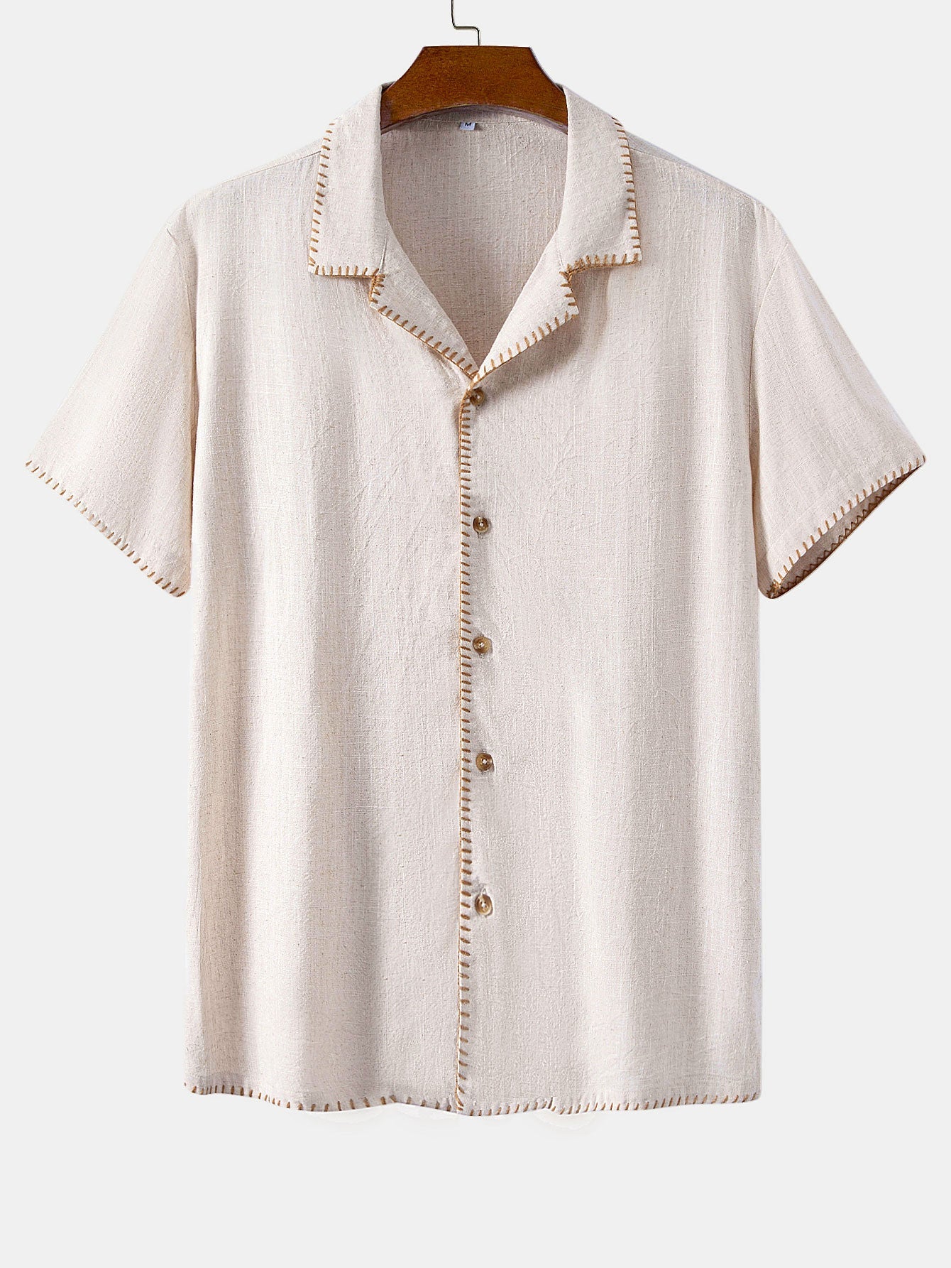 Contrast Stitching Linen Rayon Blend Cuban Shirt