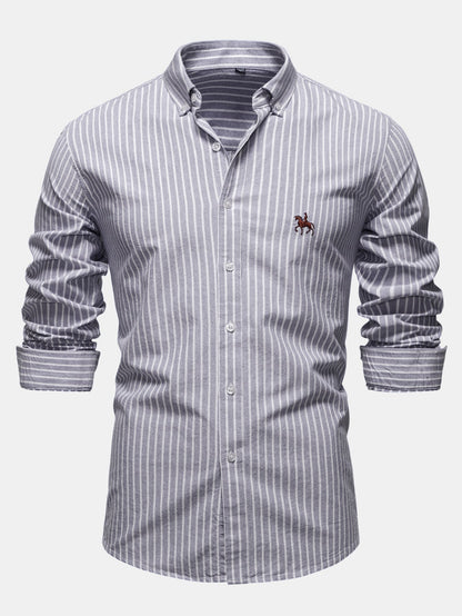 Cowboy Embroidery Cotton Stripe Shirt