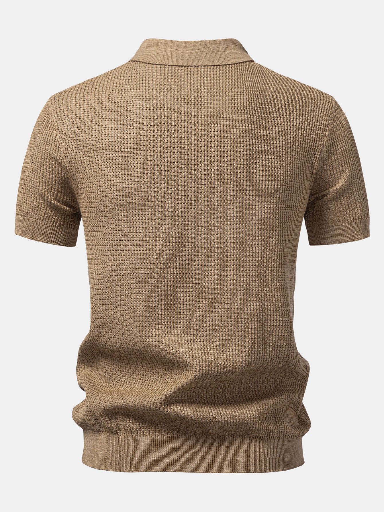 Textured Johnny Collar Crocheted Knit Polo