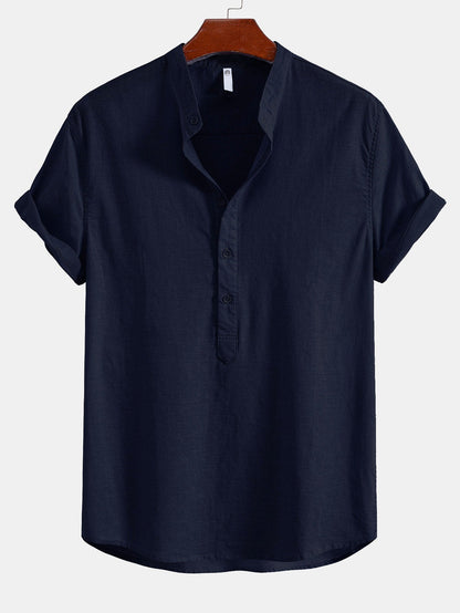 Half Open Collar Linen Shirt