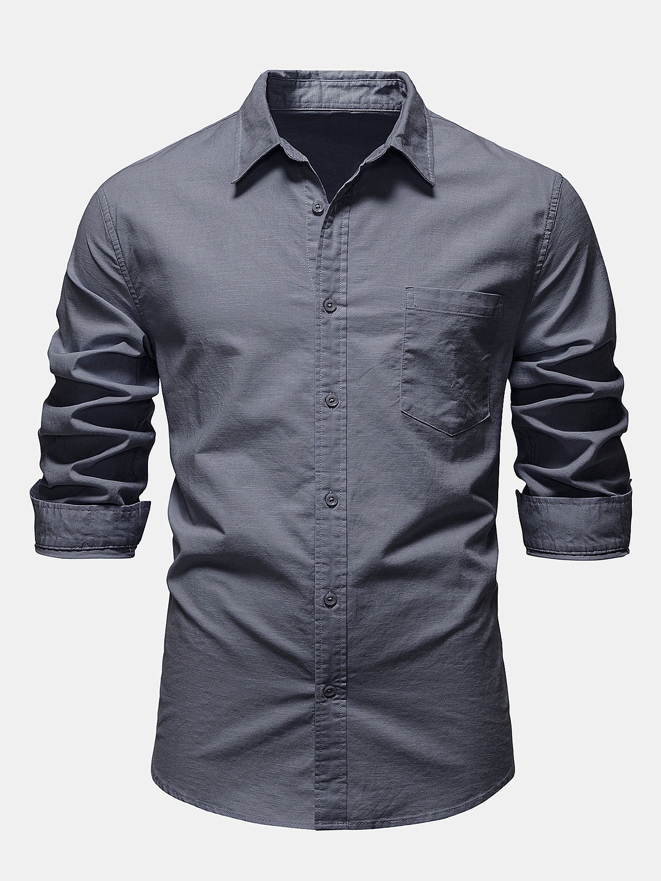 Long Sleeve Linen Cotton Blend Shirt With Pocket