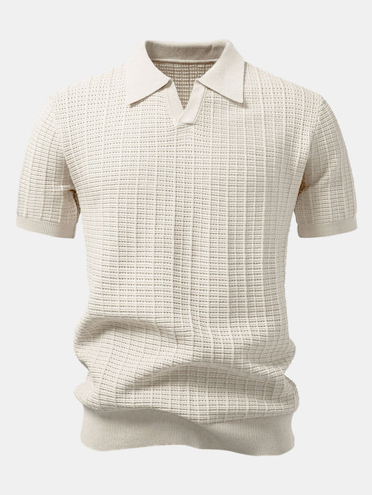 Textured Jacquard Johnny Collar Knit Polo