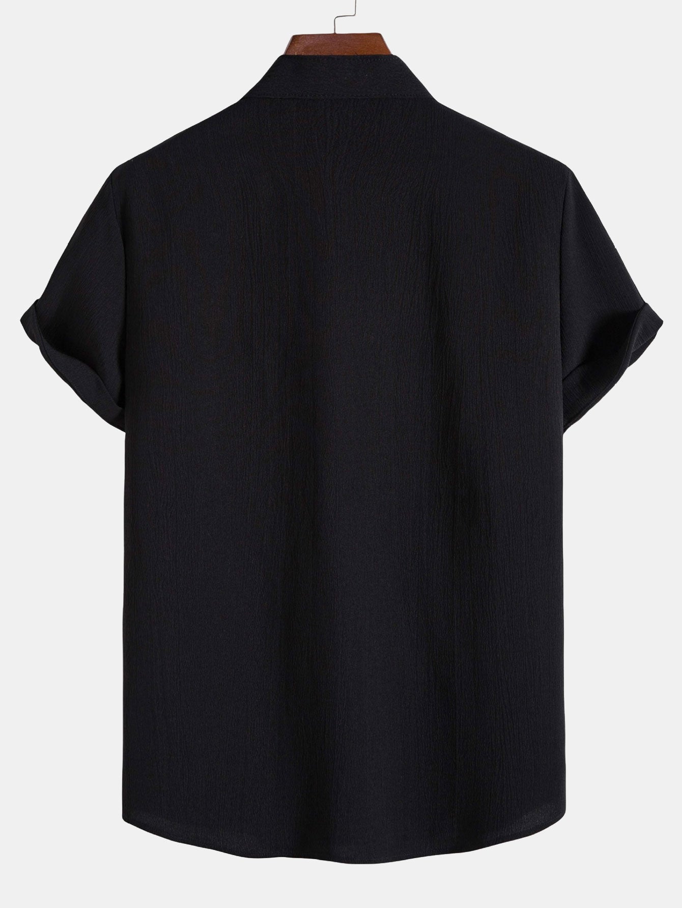 Crinkled Texture Stand Collar Shirt