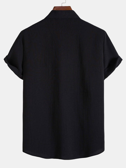 Crinkled Texture Stand Collar Shirt