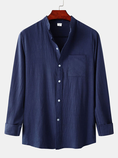 Long Sleeved Textured Stand Collar Shirt