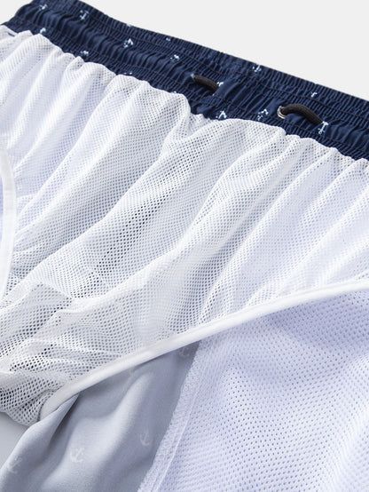 Anchor Print Drawstring Swim Shorts