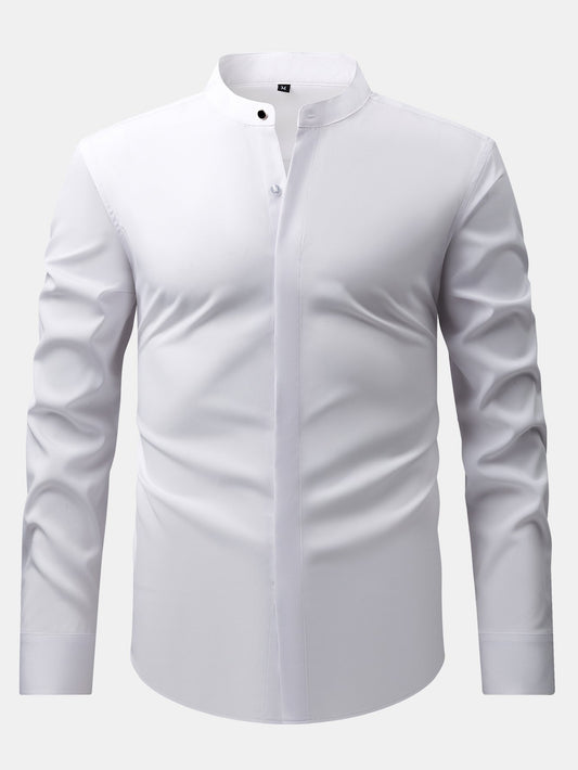 Non-Iron Hidden Placket Stand Collar Dress Shirt