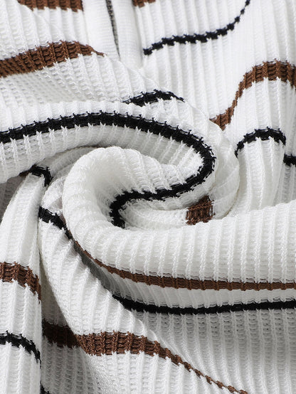 Stripe Waffle Zipper Knit Polo