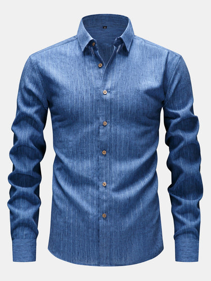 Long Sleeve Stripe Linen Look Button Up Shirt