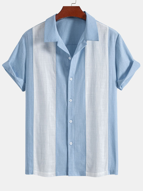Linen Look Patchwork Bowling Shirt