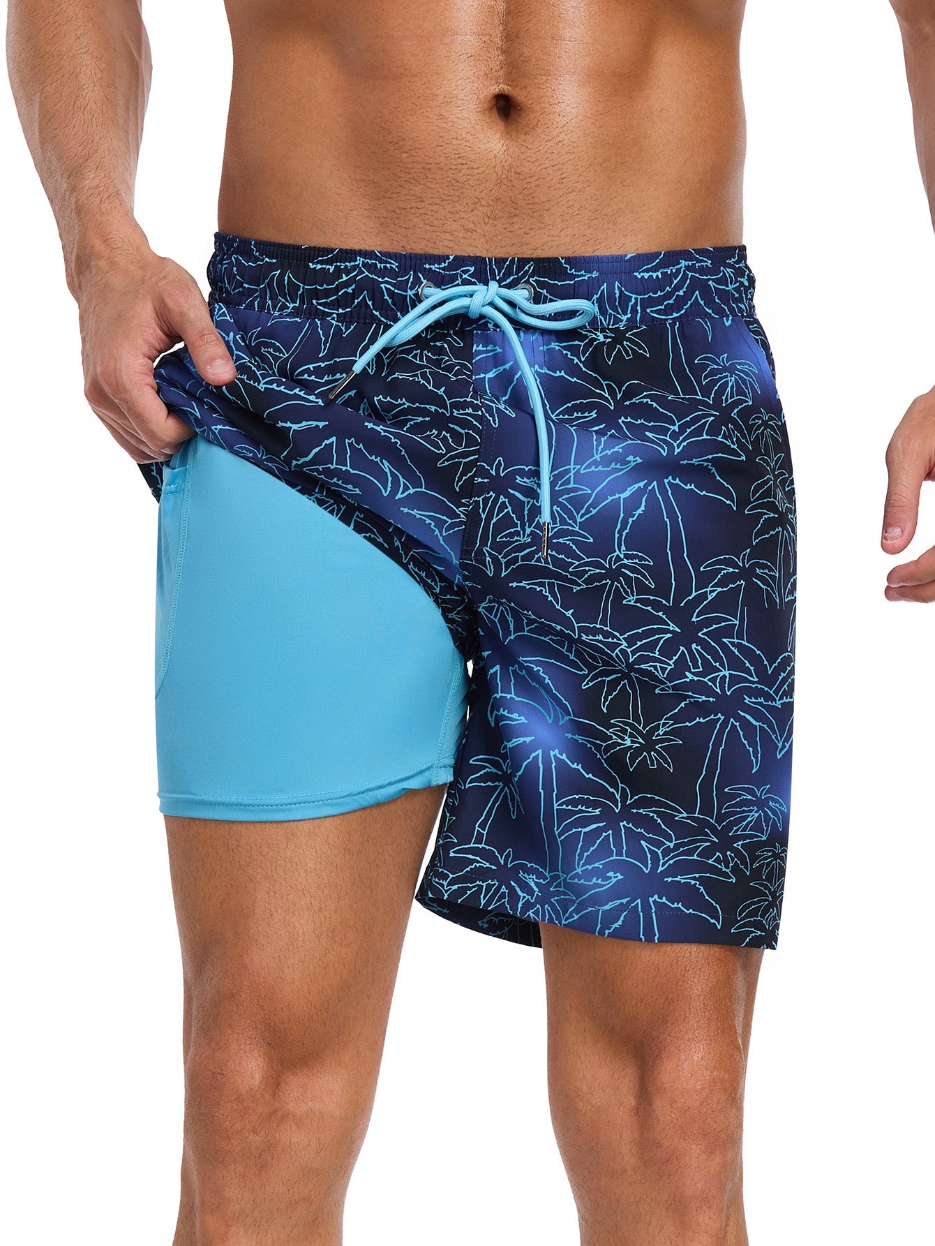 2 In 1 Palm Tree Print Swim Shorts