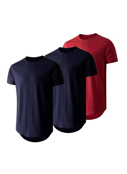 JMIERR Mens 3 Pack Cotton Hipster Hip Hop Longline Crewneck T-Shirt