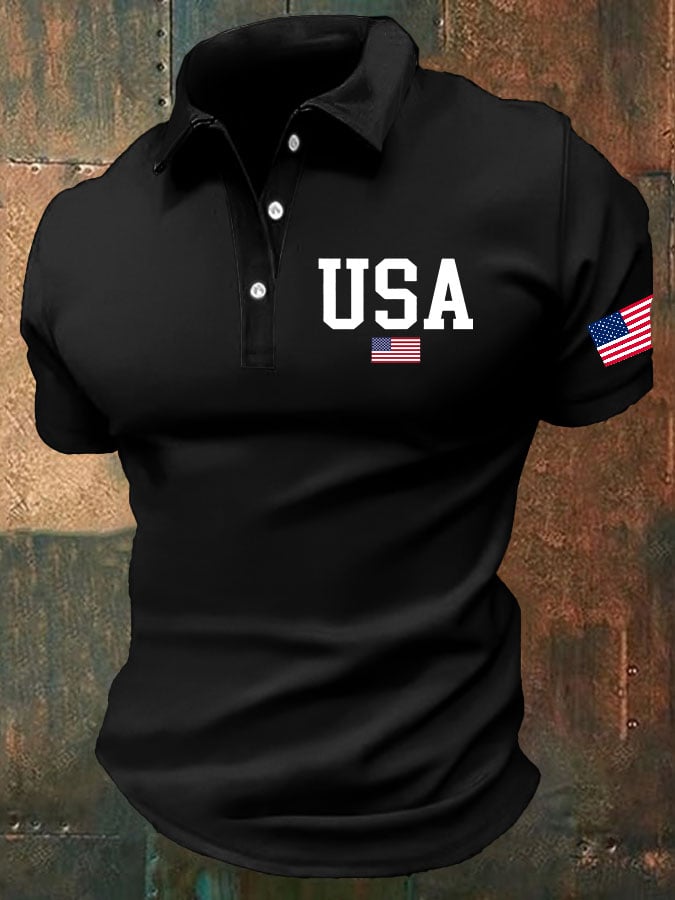 Men'S Independence Day Flag Print Casual Polo Shirt