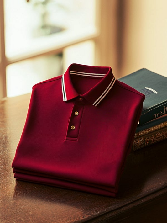 Men's Business Stripe Logo Print Short Sleeve Polo Shirt