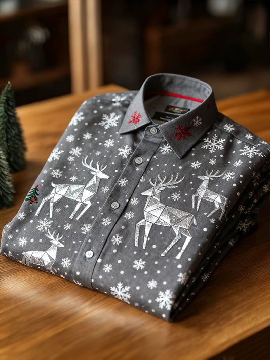 Men's  Christmas Long Sleeve Button-Down Shirt