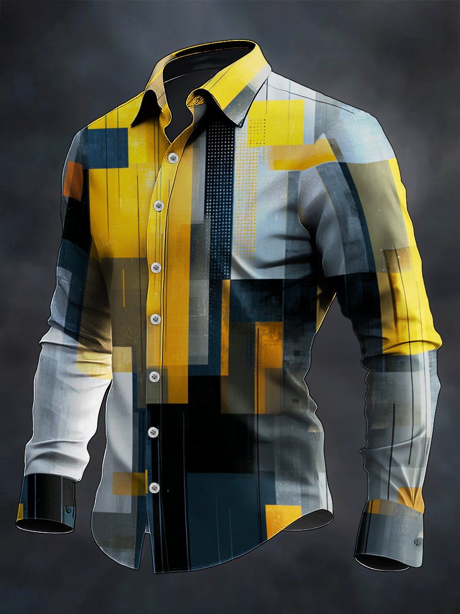 Men's Retro Casual Geometric Art Long Sleeve Shirt