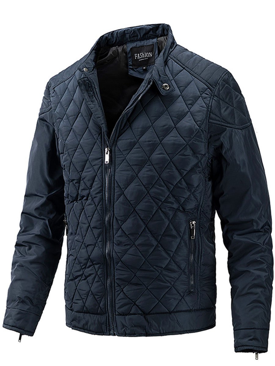 Men's Light Cotton Clothes Casual Diamond Shaped Stand-up Collar Coat Fashion Cotton-padded Jacket