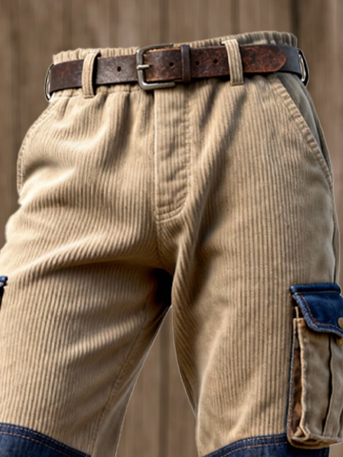 Men's Retro Outdoor Corduroy Multi-Function Pocket Work Pants
