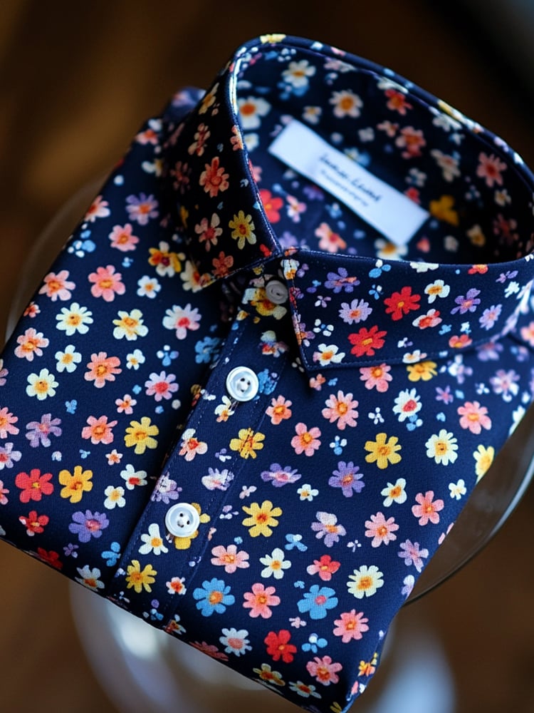 Men's Business Casual Floral Lapel Short Sleeve Shirt