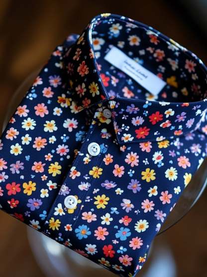 Men's Business Casual Floral Lapel Short Sleeve Shirt