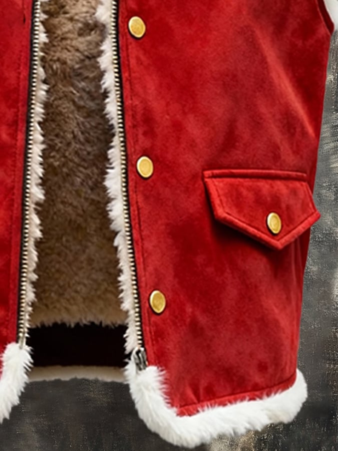 Men's Retro Suede Christmas Vest Jacket (With Detachable Brooch Design)